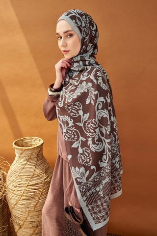 Riva Şal Tencel Floral Acı Kahve - Riva Şal - | Silk Home