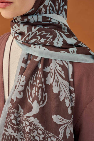 Riva Şal Tencel Floral Acı Kahve - Riva Şal - | Silk Home