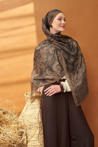 Riva Şal Tencel Floral Antrasit - Riva Şal - | Silk Home
