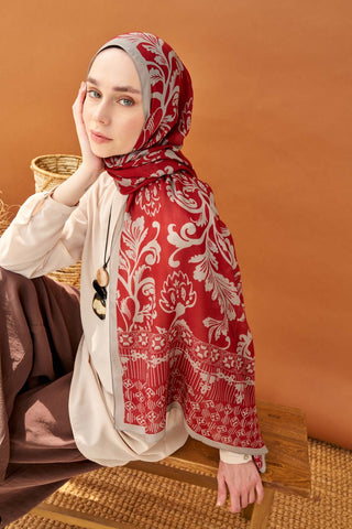 Riva Şal Tencel Floral Bordo - Riva Şal - | Silk Home