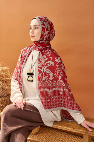 Riva Şal Tencel Floral Bordo - Riva Şal - | Silk Home