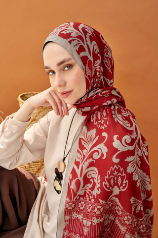 Riva Şal Tencel Floral Bordo - Riva Şal - | Silk Home