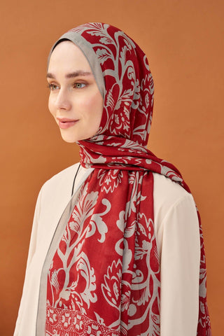 Riva Şal Tencel Floral Bordo - Riva Şal - | Silk Home