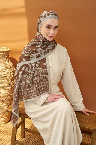 Riva Şal Tencel Floral Çikolata Kahve - Riva Şal - | Silk Home