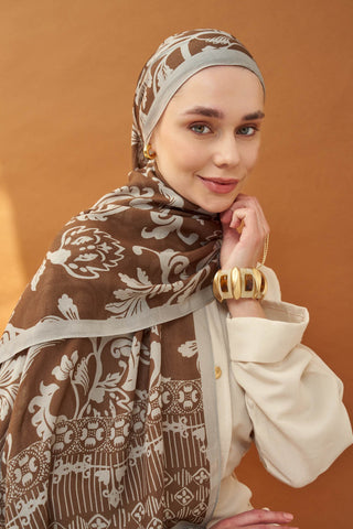 Riva Şal Tencel Floral Çikolata Kahve - Riva Şal - | Silk Home