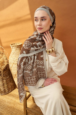 Riva Şal Tencel Floral Çikolata Kahve - Riva Şal - | Silk Home