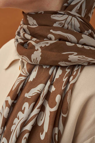 Riva Şal Tencel Floral Çikolata Kahve - Riva Şal - | Silk Home
