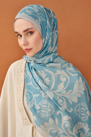 Riva Şal Tencel Floral Gök Mavisi - Riva Şal - | Silk Home