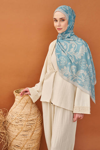 Riva Şal Tencel Floral Gök Mavisi - Riva Şal - | Silk Home