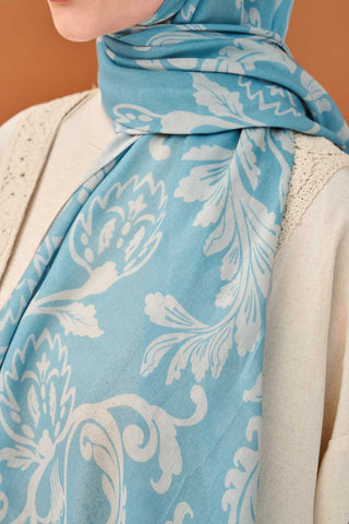 Riva Şal Tencel Floral Gök Mavisi - Riva Şal - | Silk Home