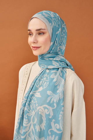 Riva Şal Tencel Floral Gök Mavisi - Riva Şal - | Silk Home
