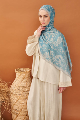 Riva Şal Tencel Floral Gök Mavisi - Riva Şal - | Silk Home