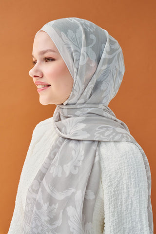 Riva Şal Tencel Floral Gümüş - Riva Şal - | Silk Home