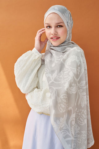 Riva Şal Tencel Floral Gümüş - Riva Şal - | Silk Home