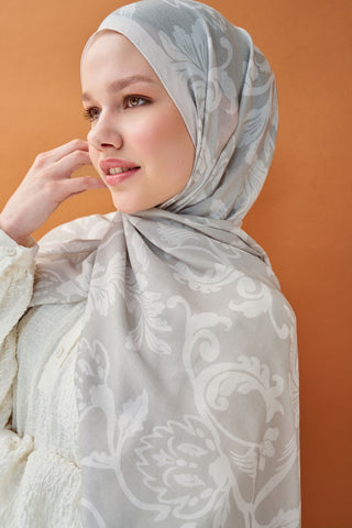 Riva Şal Tencel Floral Gümüş - Riva Şal - | Silk Home