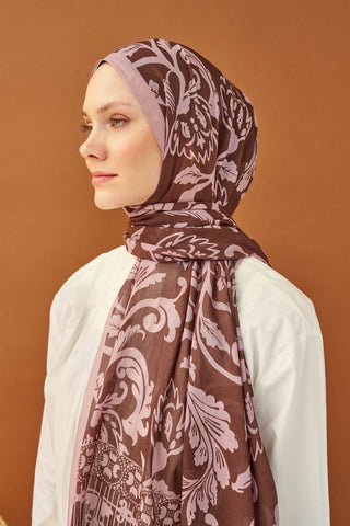 Riva Şal Tencel Floral Kahverengi - Riva Şal - | Silk Home