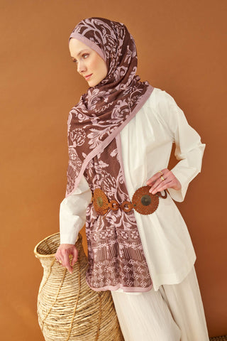 Riva Şal Tencel Floral Kahverengi - Riva Şal - | Silk Home