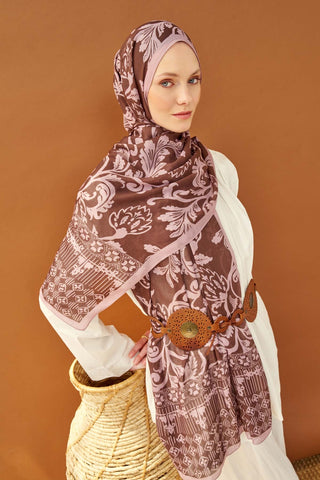 Riva Şal Tencel Floral Kahverengi - Riva Şal - | Silk Home