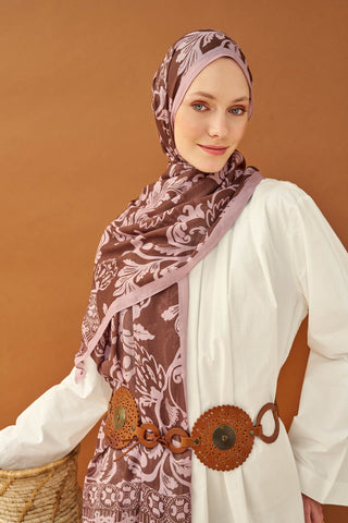 Riva Şal Tencel Floral Kahverengi - Riva Şal - | Silk Home