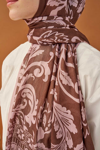 Riva Şal Tencel Floral Kahverengi - Riva Şal - | Silk Home