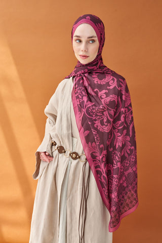 Riva Şal Tencel Floral Koyu Mor - Riva Şal - | Silk Home