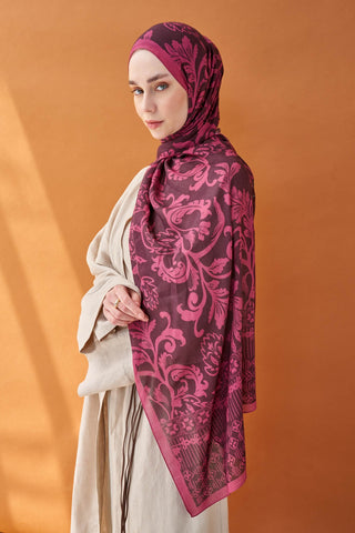 Riva Şal Tencel Floral Koyu Mor - Riva Şal - | Silk Home