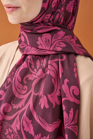 Riva Şal Tencel Floral Koyu Mor - Riva Şal - | Silk Home