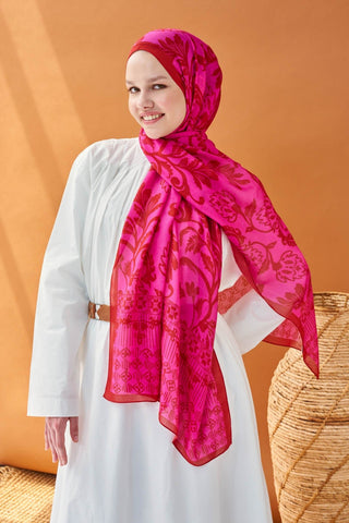 Riva Şal Tencel Floral Koyu Pembe - Riva Şal - | Silk Home