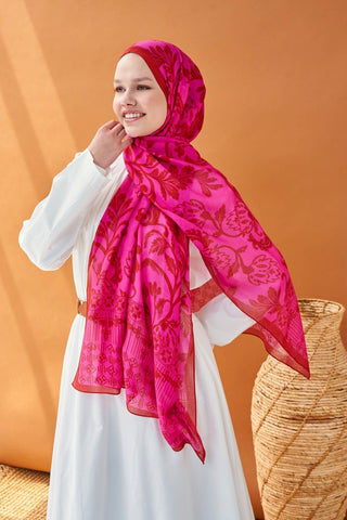 Riva Şal Tencel Floral Koyu Pembe - Riva Şal - | Silk Home