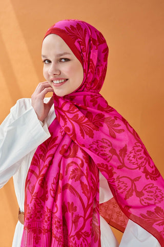 Riva Şal Tencel Floral Koyu Pembe - Riva Şal - | Silk Home