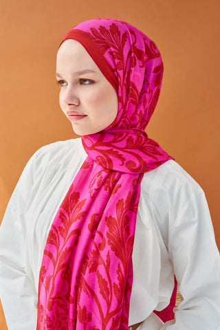 Riva Şal Tencel Floral Koyu Pembe - Riva Şal - | Silk Home