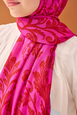 Riva Şal Tencel Floral Koyu Pembe - Riva Şal - | Silk Home