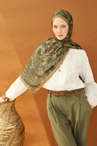 Riva Şal Tencel Floral Koyu Yeşil - Riva Şal - | Silk Home