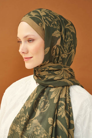 Riva Şal Tencel Floral Koyu Yeşil - Riva Şal - | Silk Home