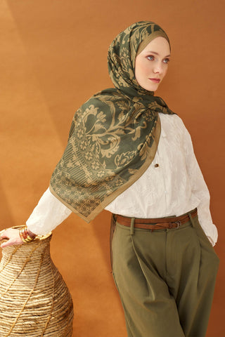 Riva Şal Tencel Floral Koyu Yeşil - Riva Şal - | Silk Home