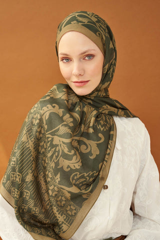 Riva Şal Tencel Floral Koyu Yeşil - Riva Şal - | Silk Home