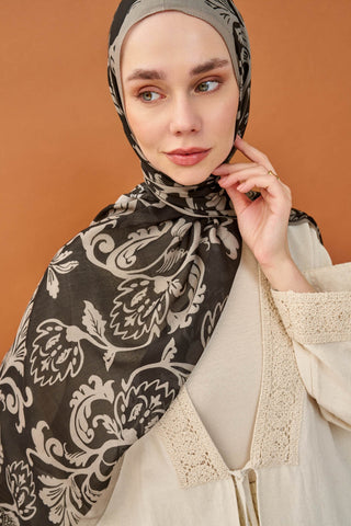 Riva Şal Tencel Floral Siyah - Riva Şal - | Silk Home