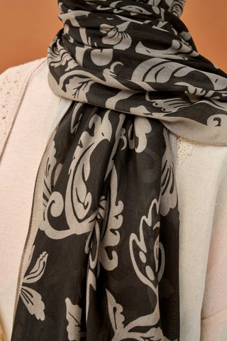 Riva Şal Tencel Floral Siyah - Riva Şal - | Silk Home