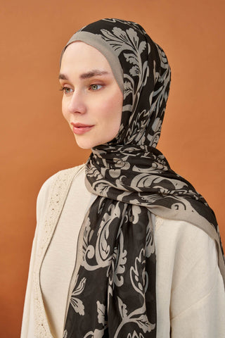 Riva Şal Tencel Floral Siyah - Riva Şal - | Silk Home
