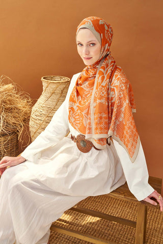 Riva Şal Tencel Floral Turuncu - Riva Şal - | Silk Home