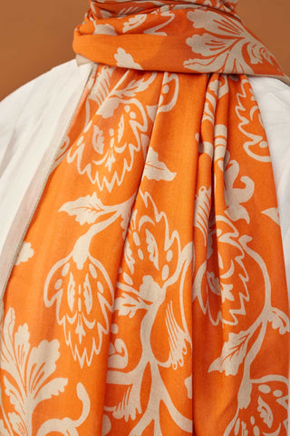Riva Şal Tencel Floral Turuncu - Riva Şal - | Silk Home