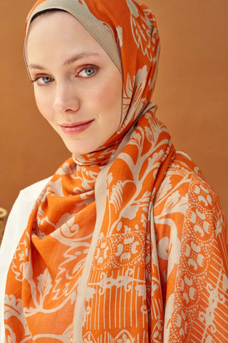 Riva Şal Tencel Floral Turuncu - Riva Şal - | Silk Home
