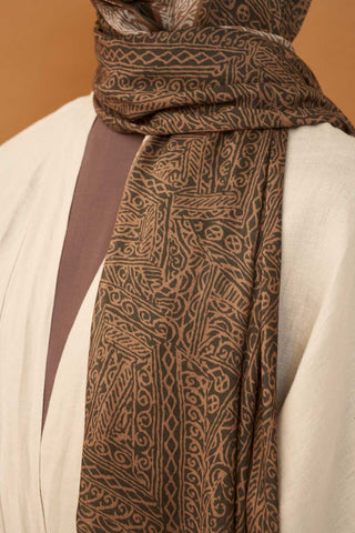 Riva Şal Tencel Güpür Desen Acı Kahve - Riva Şal - | Silk Home