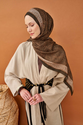 Riva Şal Tencel Güpür Desen Acı Kahve - Riva Şal - | Silk Home