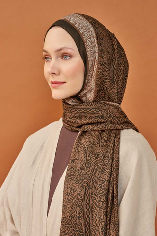 Riva Şal Tencel Güpür Desen Acı Kahve - Riva Şal - | Silk Home