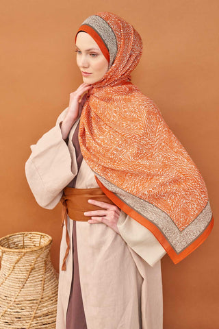 Riva Şal Tencel Güpür Desen Açık Turuncu - Riva Şal - | Silk Home