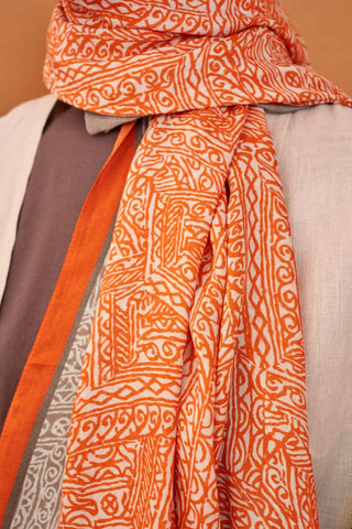 Riva Şal Tencel Güpür Desen Açık Turuncu - Riva Şal - | Silk Home