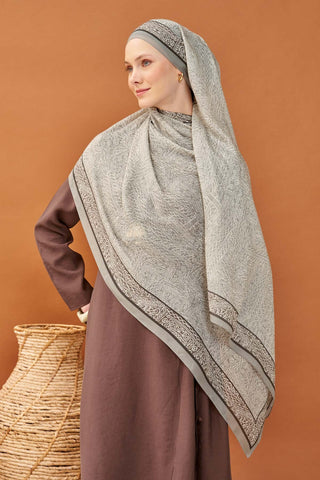 Riva Şal Tencel Güpür Desen Gri - Riva Şal - | Silk Home