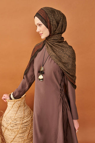 Riva Şal Tencel Güpür Desen Kahverengi - Riva Şal - | Silk Home
