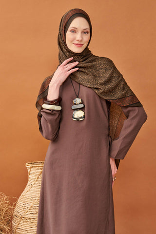 Riva Şal Tencel Güpür Desen Kahverengi - Riva Şal - | Silk Home